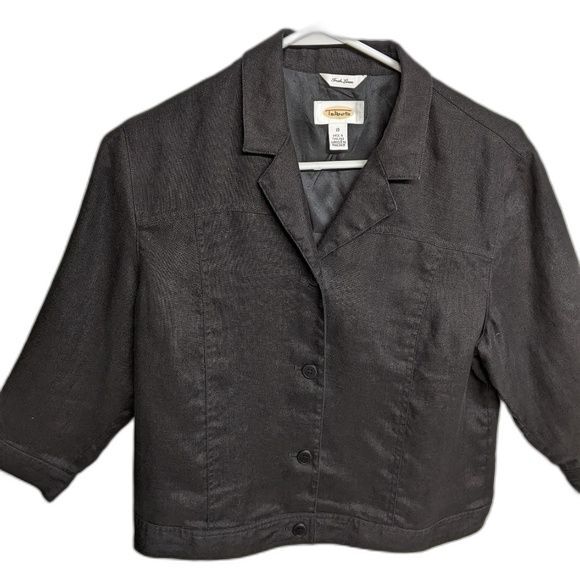 Talbots Blazer Irish Linen Short Button Down Casual Top Crop Jacket Black 10 - Picture 3 of 6